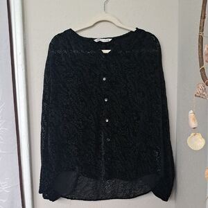 Velvet Inlay Sheer Blouse